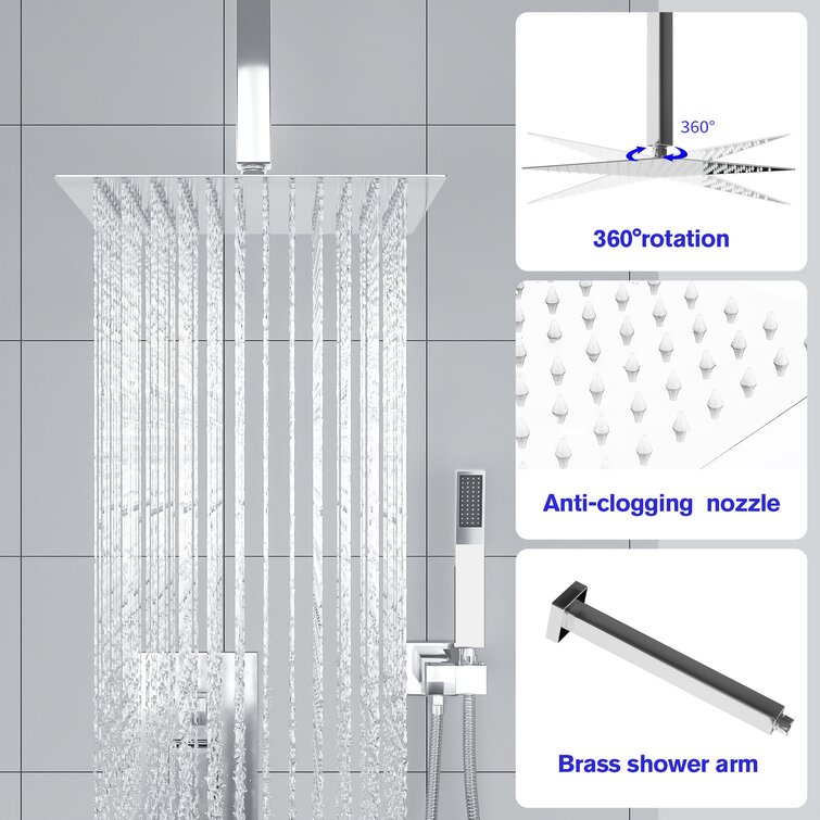 Kichae 12 Inch Ceiling Mounted Shower System Rain Mixer Shower 